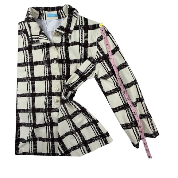 J. McLaughlin Catalina Knit Top Women Large Collar Henley Plaid Stretch Classic - Picture 10 of 10